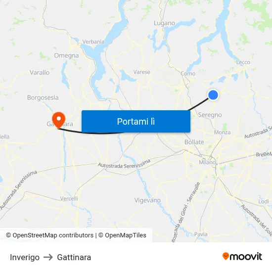 Inverigo to Gattinara map