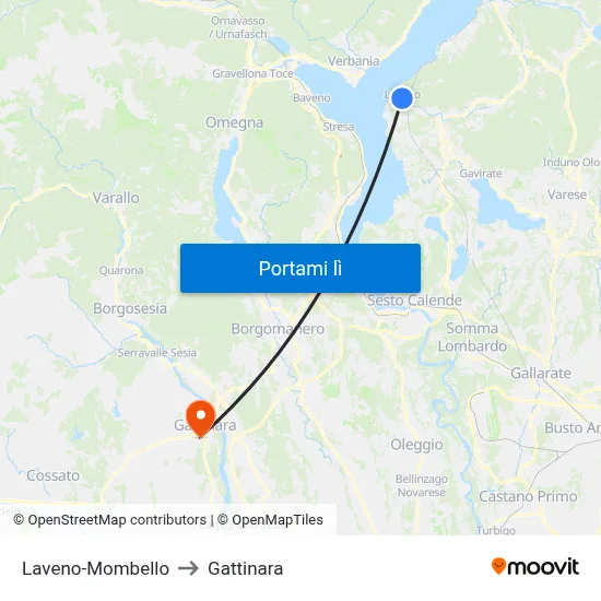Laveno-Mombello to Gattinara map