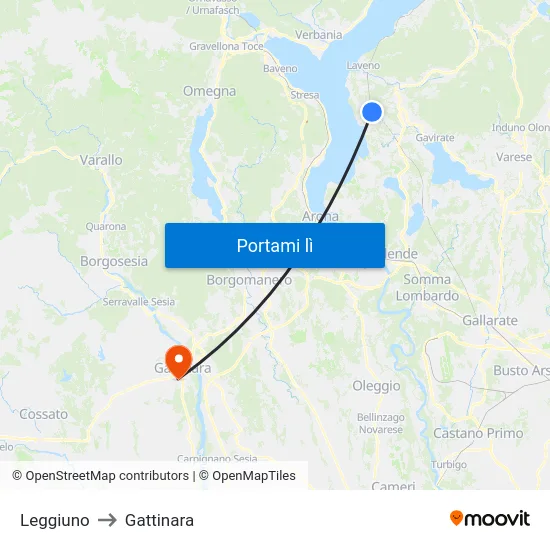 Leggiuno to Gattinara map
