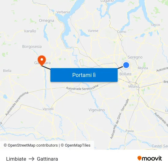 Limbiate to Gattinara map