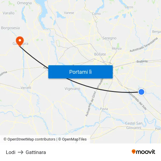 Lodi to Gattinara map