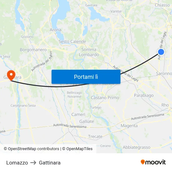 Lomazzo to Gattinara map