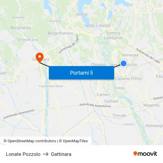 Lonate Pozzolo to Gattinara map