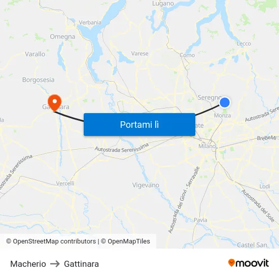 Macherio to Gattinara map