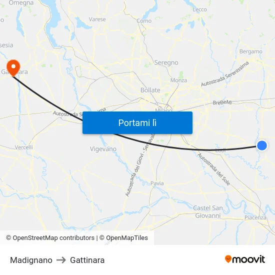 Madignano to Gattinara map