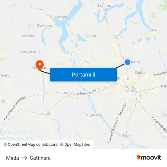 Meda to Gattinara map