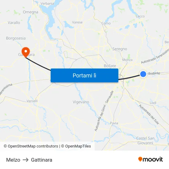 Melzo to Gattinara map