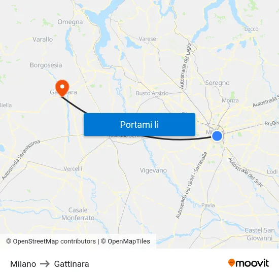 Milano to Gattinara map