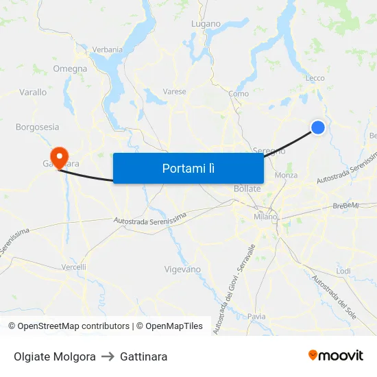 Olgiate Molgora to Gattinara map