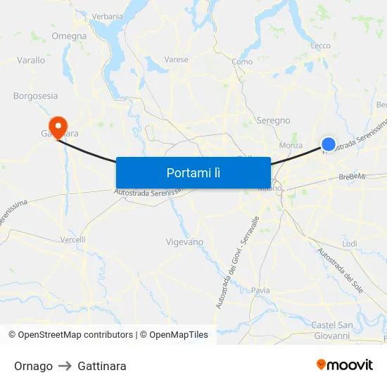 Ornago to Gattinara map