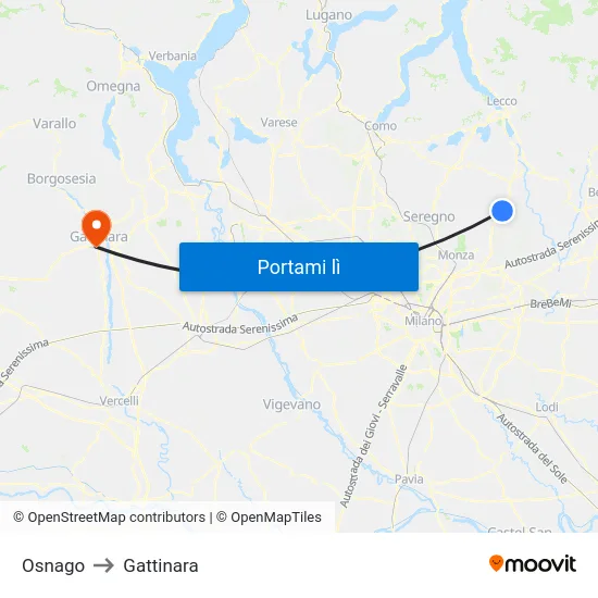Osnago to Gattinara map