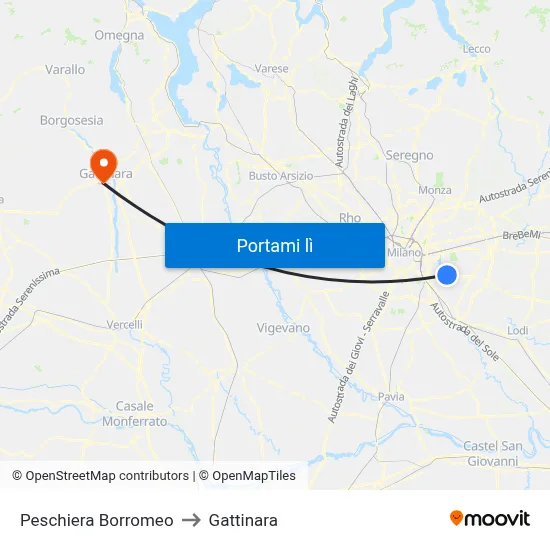 Peschiera Borromeo to Gattinara map