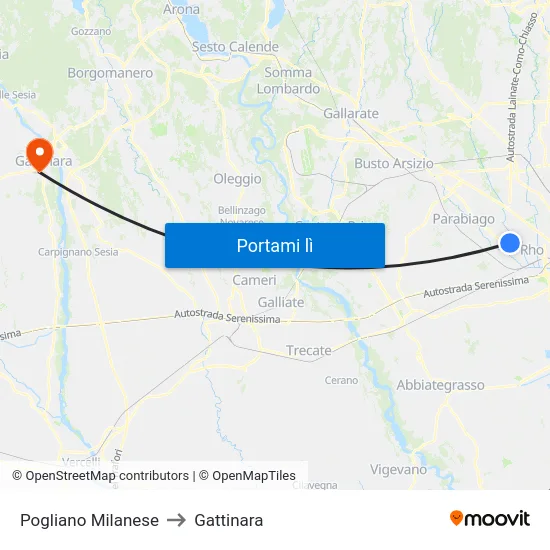 Pogliano Milanese to Gattinara map