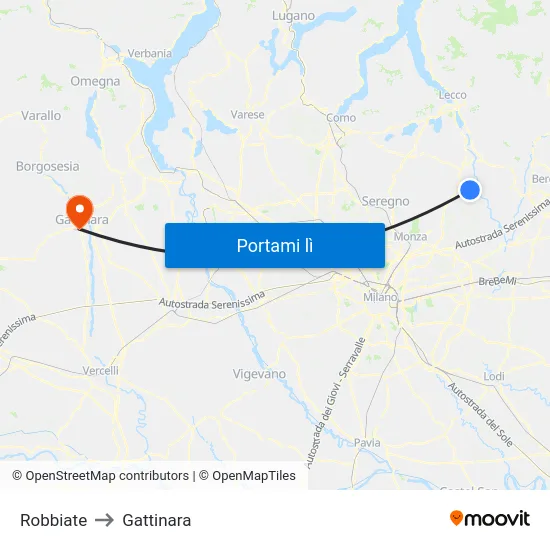Robbiate to Gattinara map