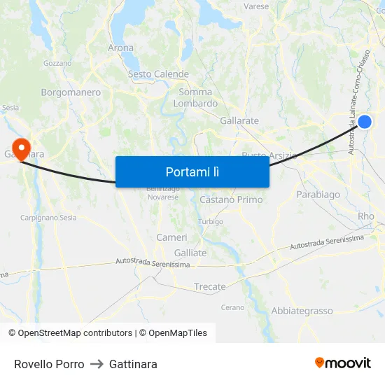 Rovello Porro to Gattinara map