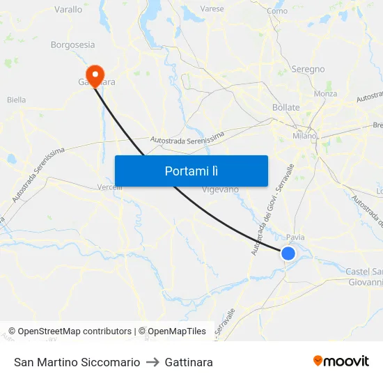 San Martino Siccomario to Gattinara map