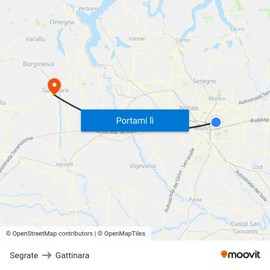Segrate to Gattinara map