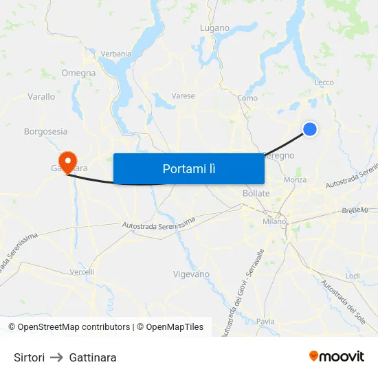 Sirtori to Gattinara map