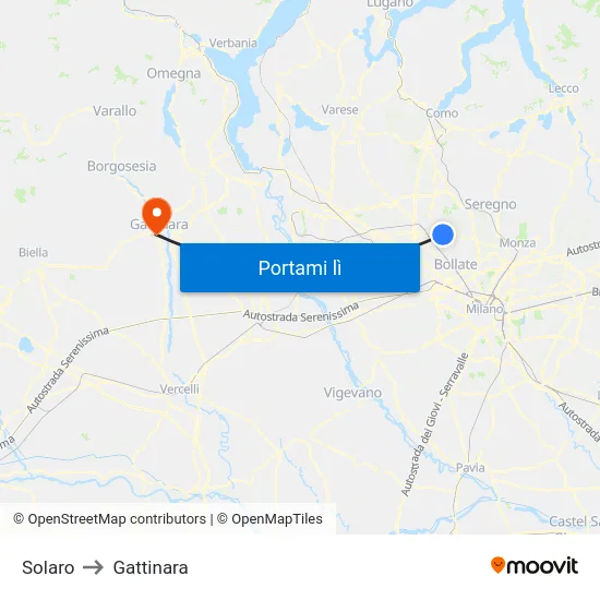 Solaro to Gattinara map