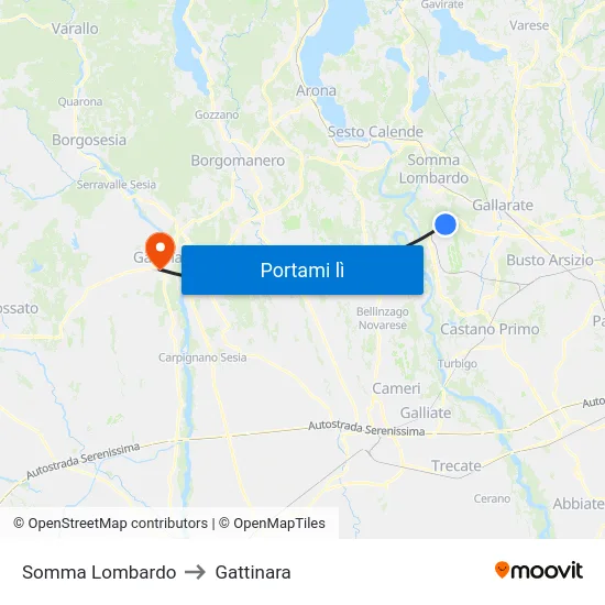 Somma Lombardo to Gattinara map