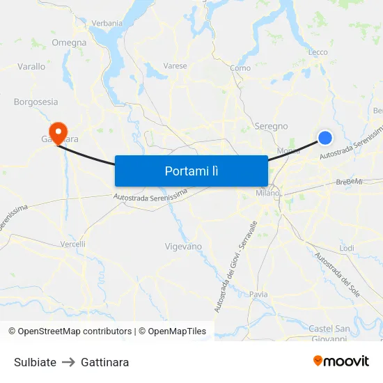 Sulbiate to Gattinara map
