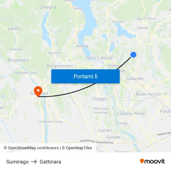 Sumirago to Gattinara map
