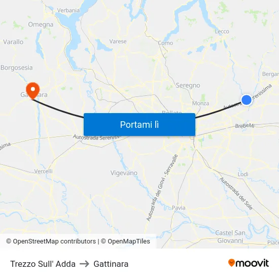 Trezzo Sull' Adda to Gattinara map