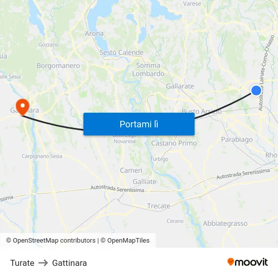 Turate to Gattinara map
