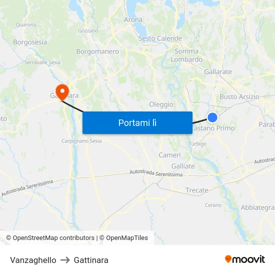 Vanzaghello to Gattinara map