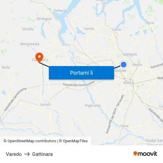Varedo to Gattinara map