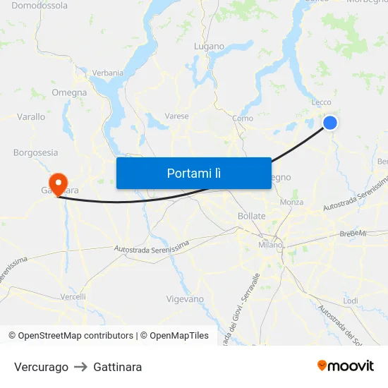 Vercurago to Gattinara map