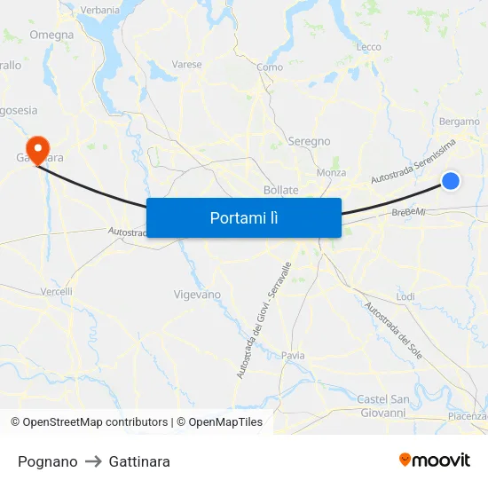 Pognano to Gattinara map