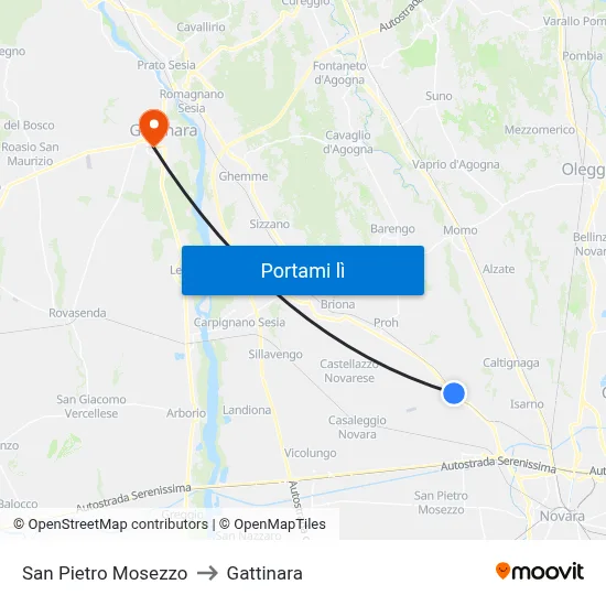 San Pietro Mosezzo to Gattinara map