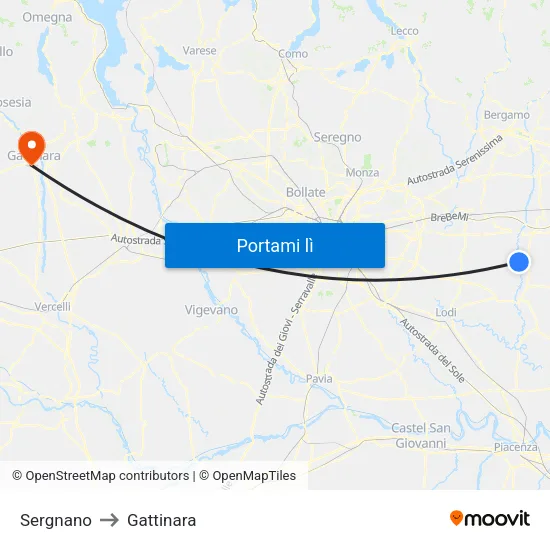 Sergnano to Gattinara map
