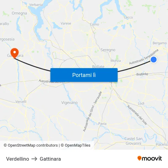 Verdellino to Gattinara map