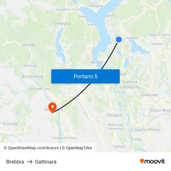 Brebbia to Gattinara map