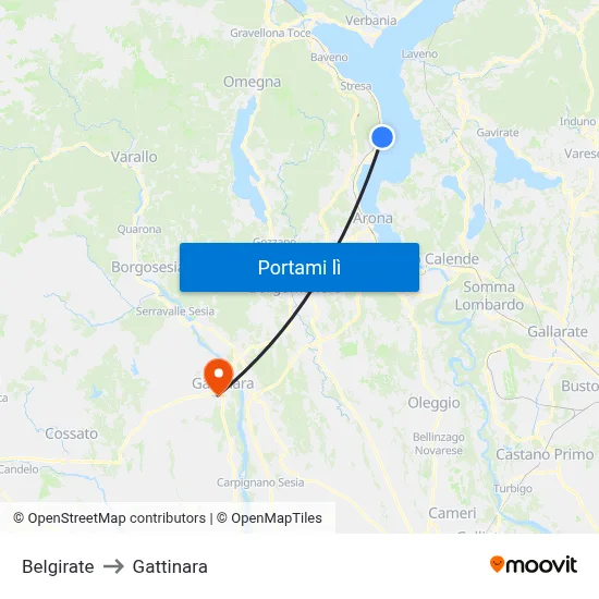 Belgirate to Gattinara map