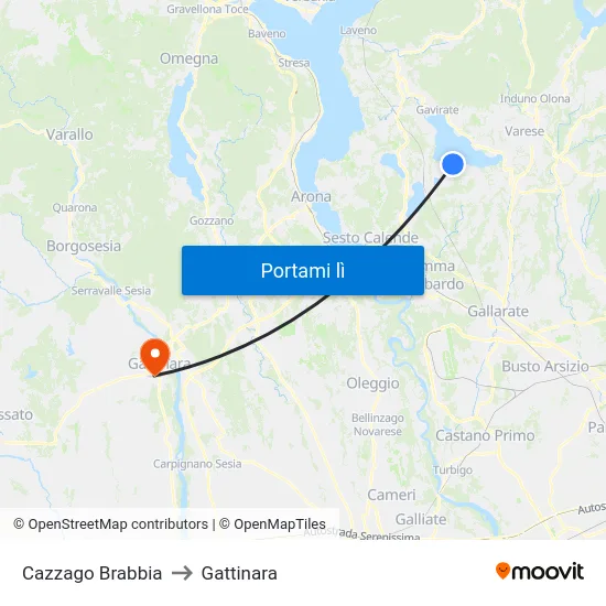 Cazzago Brabbia to Gattinara map