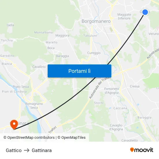 Gattico to Gattinara map