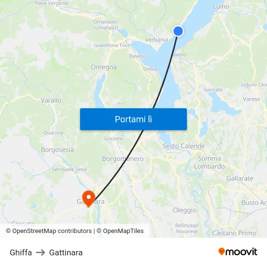Ghiffa to Gattinara map
