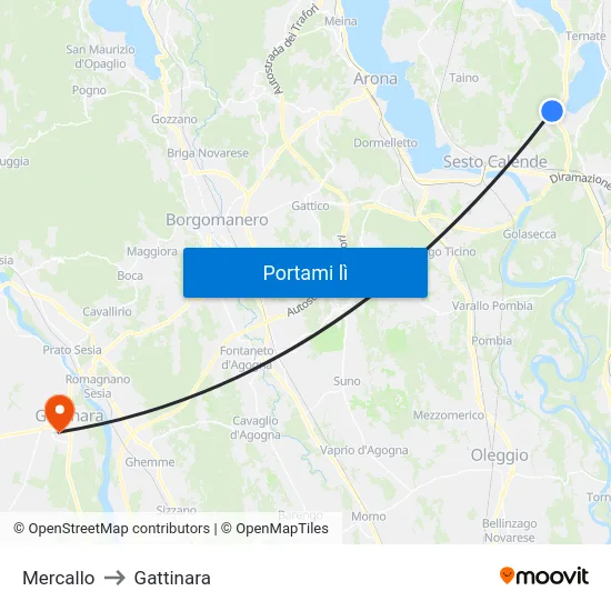 Mercallo to Gattinara map