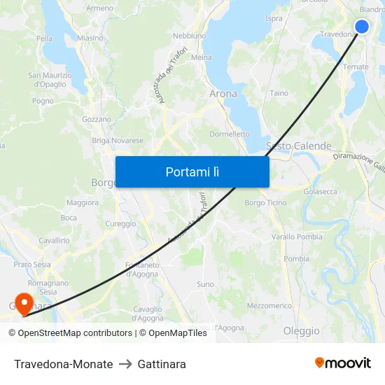Travedona-Monate to Gattinara map