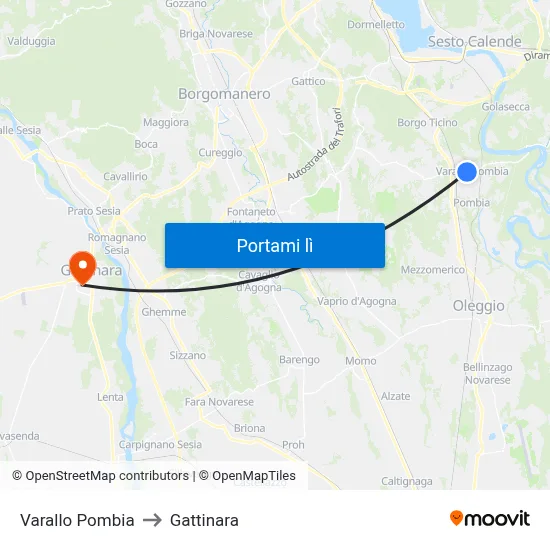 Varallo Pombia to Gattinara map