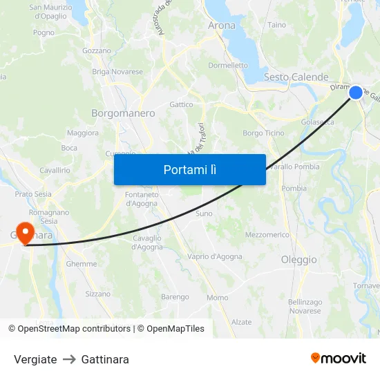 Vergiate to Gattinara map
