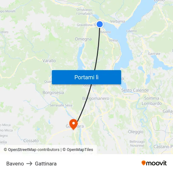 Baveno to Gattinara map