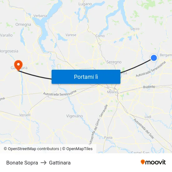 Bonate Sopra to Gattinara map