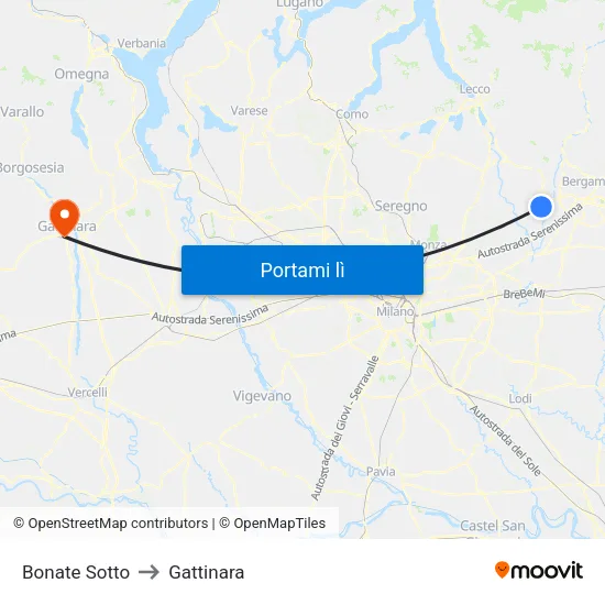 Bonate Sotto to Gattinara map