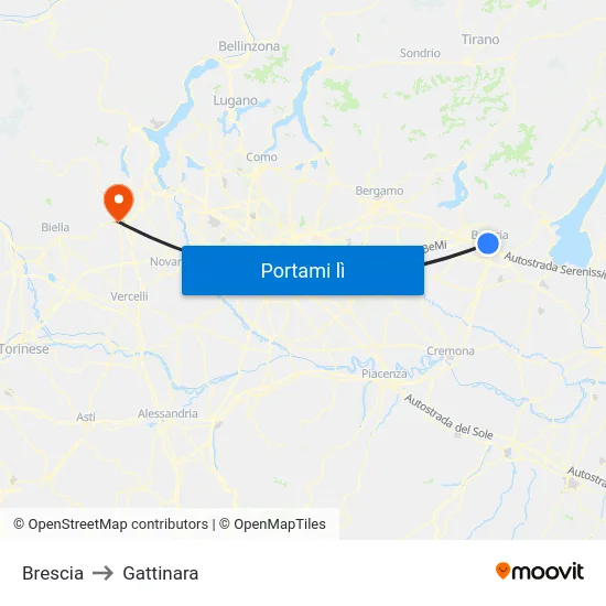 Brescia to Gattinara map