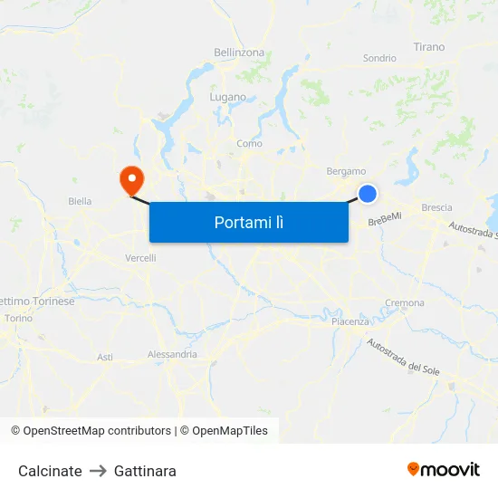 Calcinate to Gattinara map