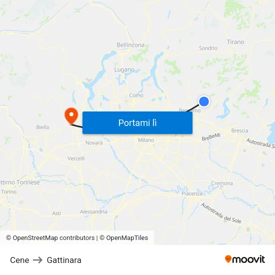 Cene to Gattinara map